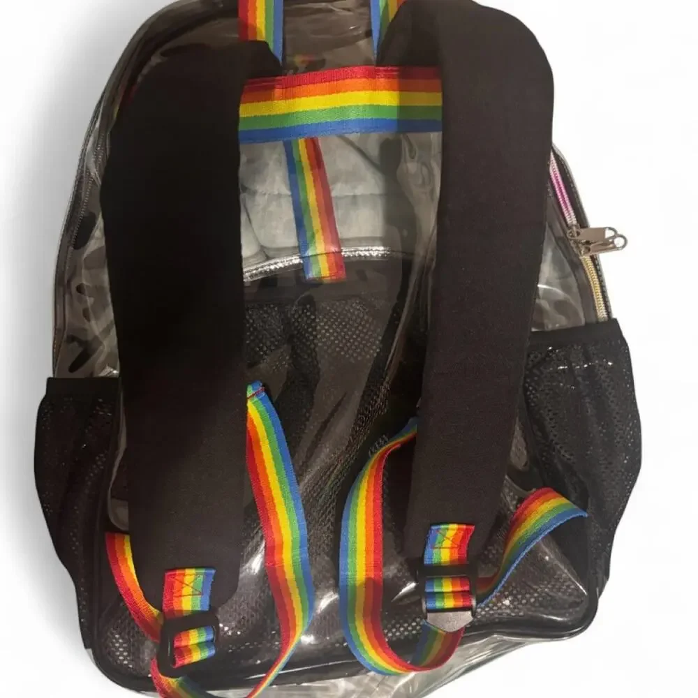 Clear backpack with rainbow stripes